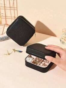 1pc Travel Jewelry Organizer, PU Jewelry Organizer, Convenient Travel Organizer, Cosmetic Organizer, Travel Storage Accessory, Compact Jewelry Box, Jewelry Storage Container, Jewelry Organizer, Earring, Necklace, Ring Storage Box, Travel Essential, Travel Organizer, Holiday Gift, Women's Gift. - Multicolor - View 5