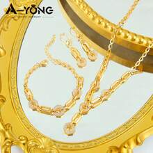 Dubai Gold Jewelry Set 24k Gold Plated Arabic Muslim Bridal Necklace Bracelet Earrings Middle East Women Vintage Jewelrys - Jewelry Set - View 11