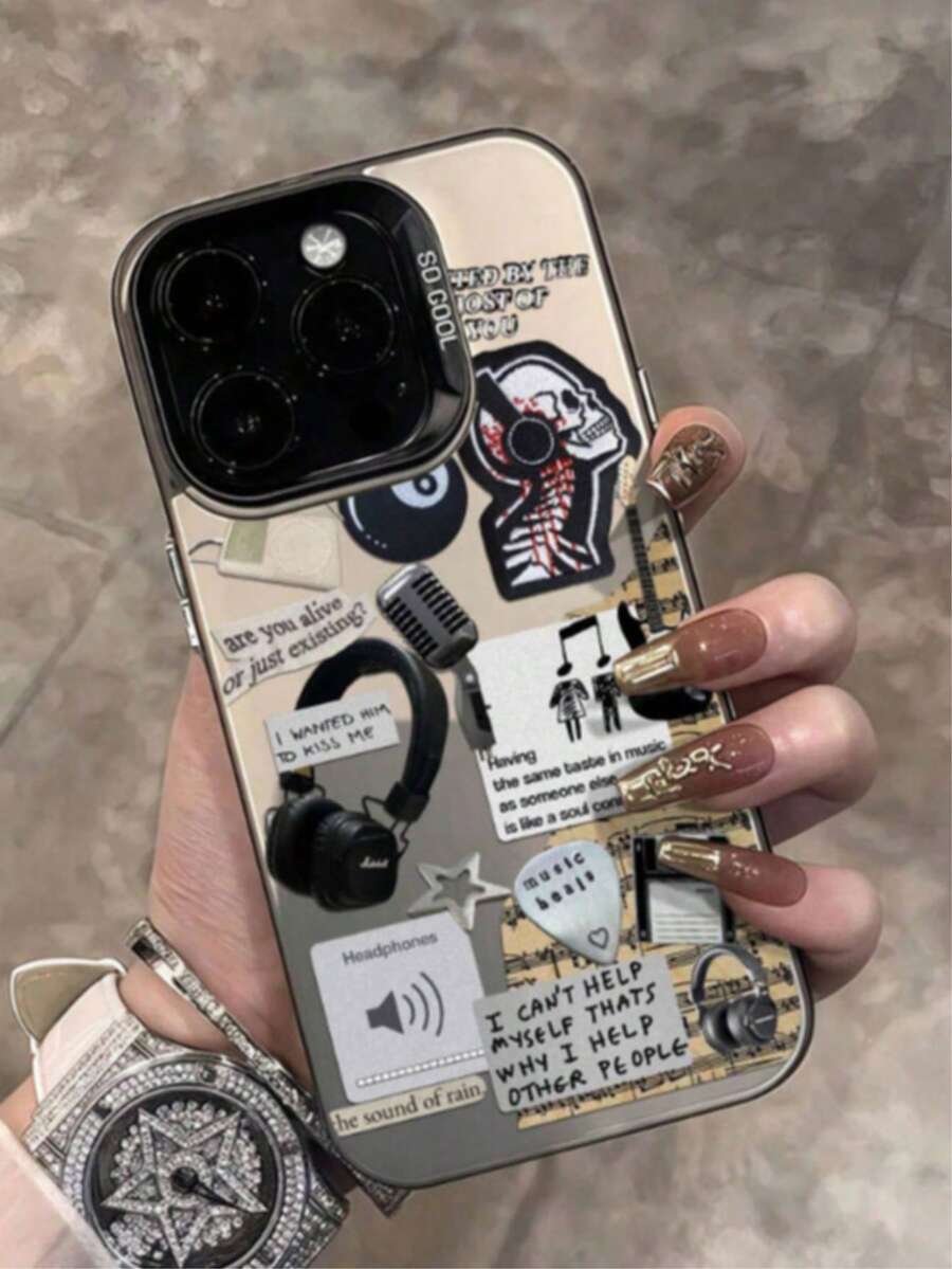 1pc Rock Music Element Pattern Phone Case, Shockproof Creative Matte Frosted Phone Cover, Holiday Gift For Kids, Compatible With IPhone 7/8/X/XS/XR/11/12/13/14/15/16 Pro Max, A33(5G)/A32(4G)/A52(5G 4G)/S20FE/S21FE/A14(4G 5G)/S23/S23 PLUS/S23 ULTRA/S23 FE/A55 5G/S24/S24 PLUS/S24 ULTRA/A05/A05, Fashionable And Durable Design - Multicolor - View 1