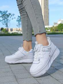 男女童四轮滑冰鞋，新款儿童轮滑鞋，PU皮革轻便耐用四季皆宜，时尚旋转扣可调节双轮隐形滑冰鞋，轮子可拆卸，二合一轮滑冰鞋/冰鞋，青少年轮滑鞋