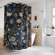 1Pc Blue Moon Print Shower Curtain, With 12 C-Shaped Curtain Hooks, Fabric Thick, Waterproof, Non-Transparent, And Provides Privacy, Very Suitable For Room Partition Curtains, Bathroom Dry And Wet Separation Curtains, Home Decor And Accessories - 顏色1 - 查看 4