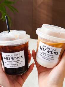 10个/套 加厚PET咖啡杯，带盖保温塑料杯，防漏设计，耐热防溢，翻盖式饮用，是咖啡爱好者的理想之选，也适用于奶茶、咖啡、果汁和其他饮品。非常适合从饮品店外带或自制饮品。时尚实用（附赠贴纸）。 - 彩色 - 查看 4