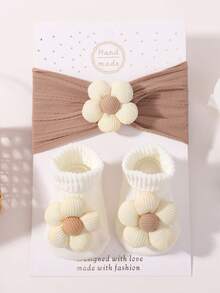 1 Set Baby Headband & Socks, 3D Five-Petal Flower Design, Solid Color, Stretchy Soft Comfortable Cute Infant Accessories - 彩色 - 查看 11