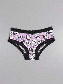 Dircho 5条装女士性感可爱哥特风撞色蕾丝比基尼内裤 - 蝙蝠/蜘蛛/骷髅印花，丝滑柔软舒适贴身内衣，弹力透气松紧腰轻盈日常内衣套装 - 彩色 - 查看 6