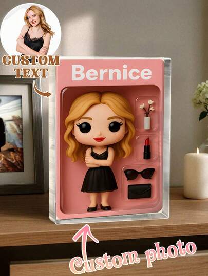 Customized Acrylic Photo Desk Card, Can Add Name, Text And Outfit Photos, Unique 3D Stereoscopic Design, Suitable As Birthday, Anniversary, Christmas Gift For Women, Men, Couples, Friends, Fun Display Stand, Home Decor, Surprise Gift, Customized Doll, Personalized 3D Figurine, Photo Realistic Doll, Customized Bobblehead