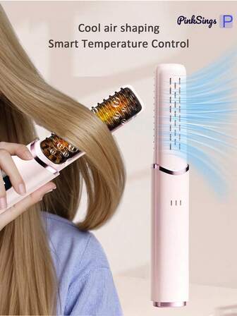 PinkSings Cordless Hair Straightener Brush With Blow Air Quick Shaping, LCD Display Temperature Adjustable, Portable Mini Straightening Brush For Travel, Negative Ion Hot Comb For Women Styling Hair Styler, Anti-Scald, Ceramic Coating