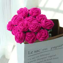 1/3/6/10 unidades de rosas de crochê feitas à mão, flores decorativas, flores artificiais, flores de lã. Decoração para casa, sala de jantar, sala de estar, quarto, casamento, festa. Buquê DIY ideal para presentear, presente para mães, presente para professoras, presente criativo. Adequado para decoração de primavera/verão, Ano Novo, Dia dos Namorados, aniversário, Páscoa ou como presente. - Rosa Quente - Ver 3