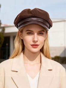 Fashion Women Men Newsboy Hat Baker Boy Peaked Beret Cap Vintage Visor Hat Cap - 咖啡棕 - 查看 2