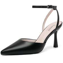 Susanny Heels For Women Stiletto Closed Pointed Toe Backless Dress Shoes High Heels Sexy Kitten Pumps Wedding Guest Party Dance Prom Dressy Comfort Shoes - 黑色PU - 查看 10