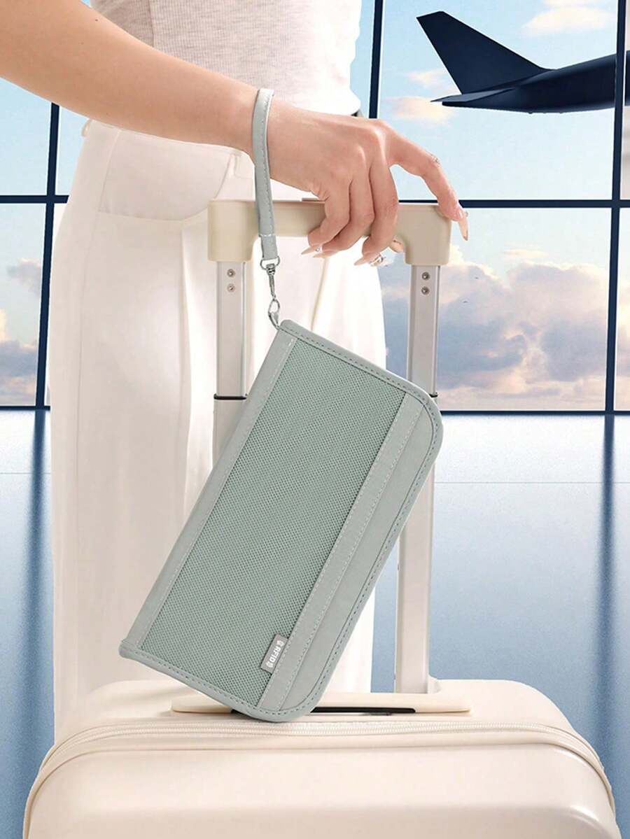 时尚双拉链大容量RFID防盗护照夹，男女通用，带腕带和可调节肩带，多功能旅行钱包，可装手机、卡片、现金和护照。创意飞机造型护照夹，生日、周年纪念日、送给男友/父亲的绝佳礼物，旅行必备，旅行包、行李袋、旅行袋、过夜包，大容量旅行收纳包，邮轮旅行必备，度假必备，男女旅行必备，假日必备，旅行必备。 - 綠色 - 查看 1