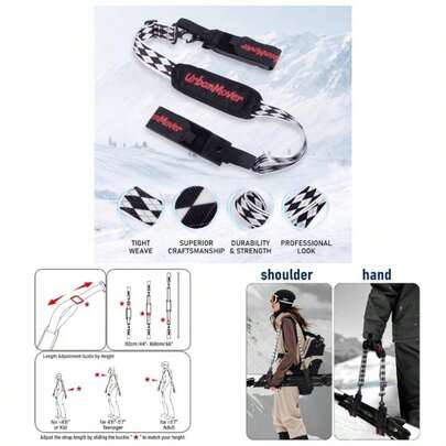 Ski Strap Ski And Pole Adjustable Carrying Strap, Padded Shoulder, Portable Downhill Ski Gears