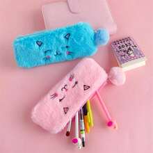 1pcs  Girly Furry Kitten Pencil Bag, Cute Soft Pencil Storage Box, Creative Stationery Gifts For Students, Multi-Functional Storage Bag - 彩色 - 查看 4