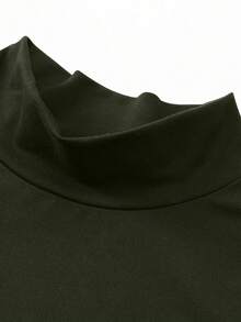 EARO 优雅春夏连衣裙，女士黑色修身长款针织连衣裙，高领短袖侧开衩正式连衣裙，派对装扮，时尚连衣裙 - 軍綠色 - 查看 5