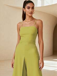 1-częściowy kombinezon w jednolitym kolorze z odkrytymi plecami i wiązaniem dla kobiet, odpowiedni na święta, wakacje, do noszenia na co dzień, na randkę, na wiosnę/lato - Zielony - Zobacz 5