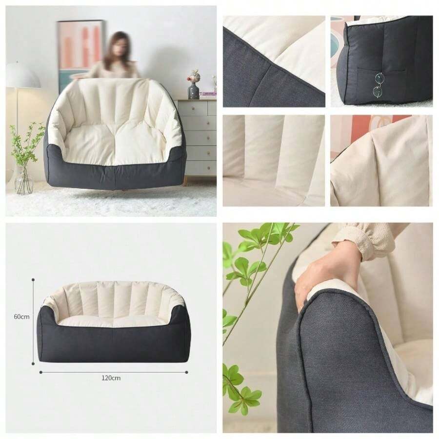 Nuevo sof Perezoso Doble puf, Adecuado para jardn, Sala de Estar, Dormitorio, Beige - Gris oscuro - Ver 1