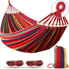 Camping Hammock 1200lb Upgraded Thickened DurableCanvas Fabric Double Hammocks With Two Anti RollBalance Beam And Sturdy Metal Knot Tree Straps ForCamping, Patio, Backyard, Outdoor - Multicolor - View 2
