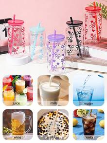 1 chiếc cốc nhựa 475ml/16oz hình nơ tình yêu, cốc uống nước in hình nơ, có nắp và ống hút, cốc thủy tinh trong suốt, cốc nước xinh xắn dành cho nữ, cốc có ống hút, cốc cà phê đá kiểu Mỹ, cốc sữa, cốc đồ uống, thích hợp cho cà phê. - Nhiều màu - Xem 8
