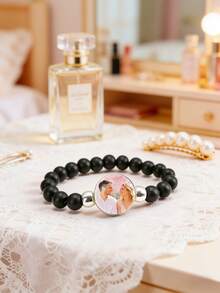 Spersonalizowana bransoletka ze szkła fotograficznego dla mężczyzn – personalizowana w stylu vintage, lśniący czarny łańcuszek z koralików, wyjątkowy prezent na urodziny, rocznicę, bransoletka z wisiorkiem, biżuteria rocznicowa, dodatek vintage, gładkie metalowe koraliki, świetny prezent dla chłopaka/dziewczyny/najlepszego przyjaciela/rodziny, na Święto Dziękczynienia, Boże Narodzenie, Nowy Rok - Wielokolorowe - Zobacz 6