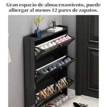 Popular Zapateros Organizador Negro Armario de Zapatos 90*17*115CM Zapatera Madera Mueble con 3 Niveles Plegable contra el Polvo Ideal para Pasillo Entrada Sala de Estar - Negro con detalles dorados - Ver 3