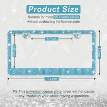 Bling License Plate Frame For Women, 2Pack Rhinestone Handcrafted Crystal Premium Stainless Steel, Stainless Steel Car Decorative Accessories With Diamond Sparkle Glitter Caps (Blue),2pc,Blue - 藍色的 - 查看 3