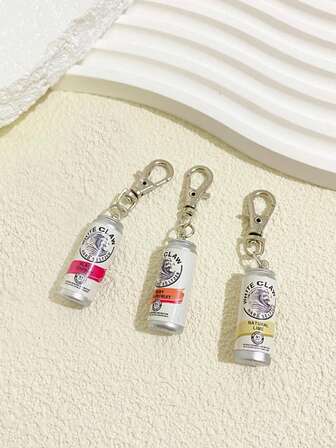 3 piezas Colgante de lata de bebida de resina con diseño de dibujos animados, decoración casual para mujeres, encantos para bolsos, accesorios de joyería DIY, llavero con mosquetón, gancho de carabina para coche, regalo perfecto para amigos en cumpleaños o festividades