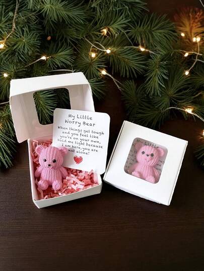 1set My Little Worry Bear Pocket Hug With Greeting Card - Pink Resin Bear With "Hold Me Tight" Message, Gift For Weddings, Birthdays, Anniversaries, Bear Party Decorations, Wedding Keepsake, Heartshaped Bear For Wedding Guests