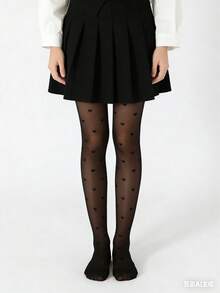 1pc Girls Children White, Black, Heart Pattern Jacquard High Stretch Footless Tights, Mesh Leggings, Comfortable Leggings, School Style Dance Pants, Suitable For Back To School Season/Spring Summer All Year Round Thin Version - Multicolor - View 6