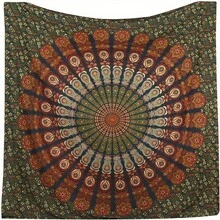 1 Peça Tapeçaria Floral Circular Vermelha e Verde, Adequada para Sala de Estar, Quarto, Escritório, Casa, Decoração de Festa ou Bottom para Live. Kit de Instalação Incluído. - Multicolorido - Visão 3