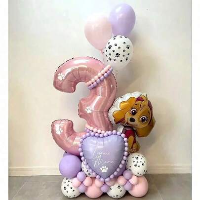 Paw Patrol Cartoon Aluminum Foil Balloon Set, Number Birthday Balloons, Suitable For Birthday Party, Baby Shower Decoration And Gifts