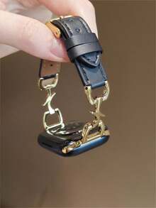 Chic Apple-Inspired Premium Moon Buckle & Leather Watch Band With Freely Adjustable Sizing | Sleek Design, Compatible With Apple Watch Ultra/SE/Series 11/10/9/8/7/6/5/4/3/2/1 | Fits 38mm 40mm 41mm 42mm 44mm 45mm 46mm 49mm - 42/44/45/49mm (s10) 46mm - View 4