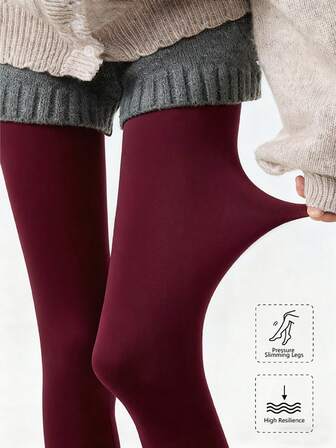 1 Pair Women's Burgundy Soft & Comfortable Leggings, Sexy High Stretch Tights, Suitable For Spring, Autumn, Winter Casual Wear
