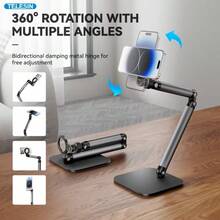 1pc Desktop Live Streaming Holder, Suitable For Food Photography, Video Recording, Online Courses And Unboxing Vlogs - Overhead Shooting Phone Stand, Wide Clamp Design Fits Thick Phone Cases - Multicolor - View 3