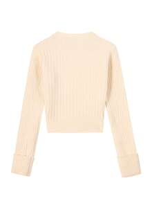 Women's Autumn/Winter New Korean Style Round Neck Knit Sweater, Warm Base Layer Top - Apricot - View 4
