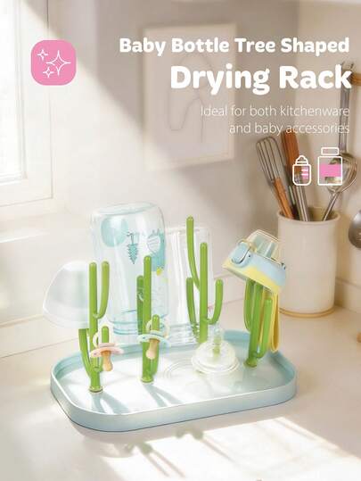 1 Set (1 Bottle Drying Rack + 1 Bottle Holder), Detachable Stand Infant Bottle Drying Rack With Tray, Large Capacity Bottle Drying Rack, Suitable For Baby Bottles And Pacifiers, Ideal Choice For New Parents Kitchen Supplies And Baby Accessories.