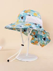 1pc Kids Sun Hat With Neck Protector (Unisex) - Wide Brim UV Protection Bucket Hat, Breathable Mesh Outdoor Beach Hat, Suitable For Children In Summer - Printed Bucket Hat - View 21