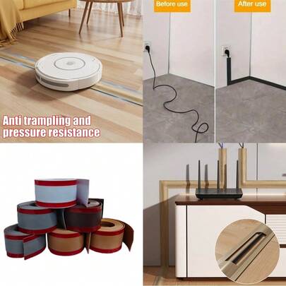 1pc Wood Grain PVC Soft Cable Cover, Removable Soft Floor Cable Concealer, Cable Management & Protection For Home Decor, Anti-Tripping Soft Cable Sleeve (3m X 5.5cm)