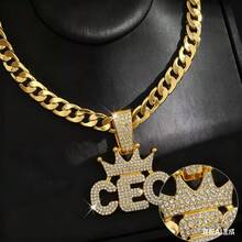 [Collar de alas doradas con zafiro azul en  de múltiples cadenas]Cadena gruesa de oro dorado + colgante con diamantes | Arma de  cool | Complemento para gente  con personalidad en salidas callejeras/fiestas hip-hop - director ejecutivo - Ver 3