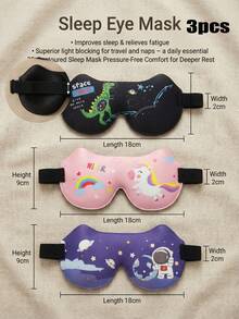 3pcs/Pack Masker Mata Tidur Motif Dinosaurus & Unicorn Warna-warni untuk Anak-anak 8+ & Dewasa, Penutup Mata Penghalang Cahaya Hitam untuk Tidur Siang, Perjalanan Pesawat, Desain Timbul 3D, Nyaman Tanpa Tekanan pada Mata - MultiWarna - View 13