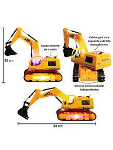 Escavadeira com Esteira Controle Luz Super Trator Presente - Amarelo mostarda - Visão 9