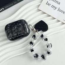 1个装 IMD 黑色贝壳图案耳机保护套 - 高品质保护套，配有黑色爱心挂绳，兼容 2/3/4/1/Pro/Pro（第二代）Pro 3，防震，是送给女孩和青少年的理想礼物