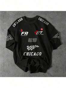 Chicago 93 Women's T-Shirt, Loose Printed T-Shirt, Stylish T-Shirt - 黑色 - 查看 1
