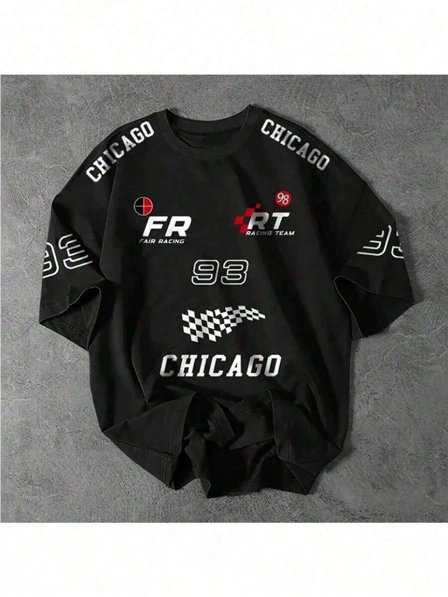 Chicago 93 Women's T-Shirt, Loose Printed T-Shirt, Stylish T-Shirt - 黑色 - 查看 1