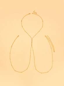 1pc Fashionable Geometric Circle Crystal Rhinestone Chest Chain, Sexy Body Jewelry For Party, Beach, European And American Hot Selling - Gold - View 2