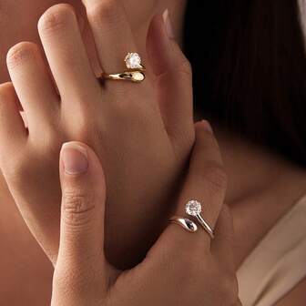 bamoer Bamoe S925 Sterling Silver Water Droplet Moissanite Open Ring Silver Gold Two-Color Gift Box Wedding Ring Suitable For Proposal, Engagement, Marriage, Diamond Wedding Ring