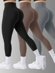 OKP 3PCS Women's Solid Color Leggings,Leggings For Women,Butt Lifting Leggings,Highly Elastic Sports Leggings,Slim Yoga Athleisure - Nhiều màu - Xem 1