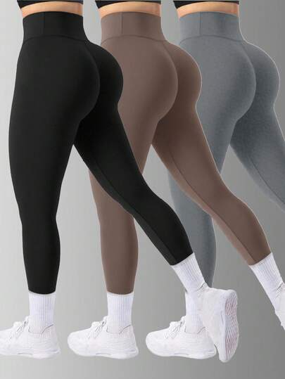 OKP 3PCS Women's Solid Color Leggings,Leggings For Women,Butt Lifting Leggings,Highly Elastic Sports Leggings,Slim Yoga Athleisure