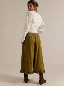 Women Baggy Wide Leg Denim Cropped Pants Vintage Y2k Pleated Ruffle Hem Elastic Low Rise Loose Fit Jeans With Pockets - xanh quân đội - Xem 2