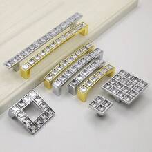 1pc Crystal Metal Pull Handle, Transparent Diamond Drawer Knob Dual Hole Gold Bright Chrome Fashion Handle, Suitable For Wine Cabinet, Furniture, Cabinet Drawers, Single Hole, Hole Spacing 16, 32, 64, 96, 128mm - Square Diamond Crystal Metal Handle - View 1