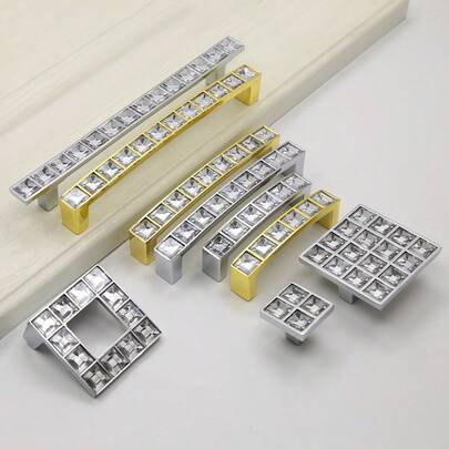 1pc Crystal Metal Pull Handle, Transparent Diamond Drawer Knob Dual Hole Gold Bright Chrome Fashion Handle, Suitable For Wine Cabinet, Furniture, Cabinet Drawers, Single Hole, Hole Spacing 16, 32, 64, 96, 128mm