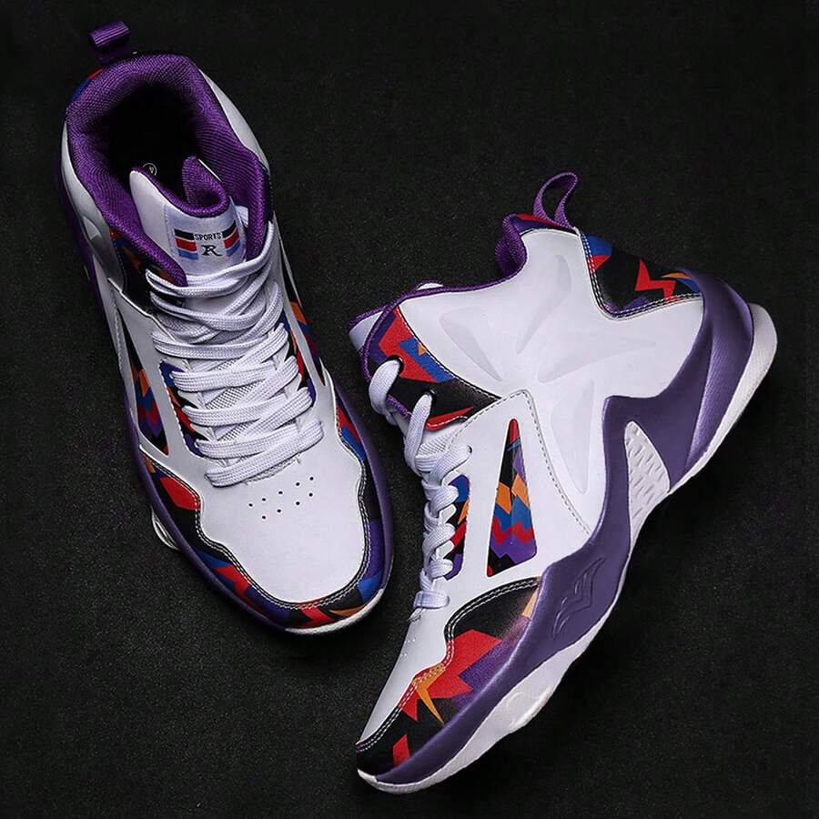 New Basketball Sneakers, Non-Slip & Durable - White Purple - View 1